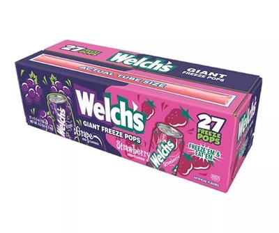 Welch Soda Giant Freeze Pops, 27 Count, 5.5oz Each, Grape & Strawberry Flavor