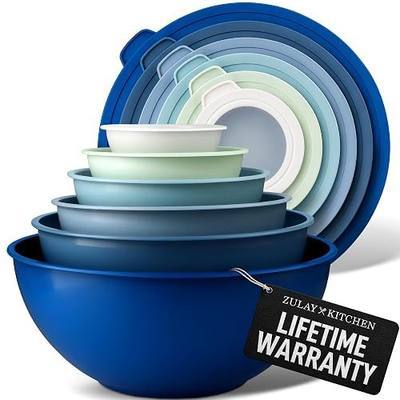 Zulay Kitchen 12 Piece Plastic Mixing Bowls with Lids Set - Leak-Proof Microwave & Freezer Safe Stackable Mixing Bowl Set for Preparing, Serving and Storing - Non-Slip Large Nesting Bowls (Blue Ombre)