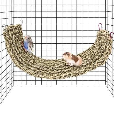 Bird Seagrass Mat 30 x 7 Inch Natural Seagrass Woven Bird Net, Parakeet Climbing Rope Ladder, Hammock Climbing Rope Ladder with Hooks, Chew Toys for Parrots Lovebird Cockatiel Budgie Hamster
