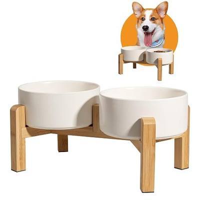 Elevated Ceramic Dog Bowl, 3.6 Cups Dog Food and Water Bowl Set with Stand | 6.1'' Double Dog Feeding Dishes, Non-Slip Raised Dog Feeder for Small and Medium Breeds, 28.74 OZ / 850 ML, White