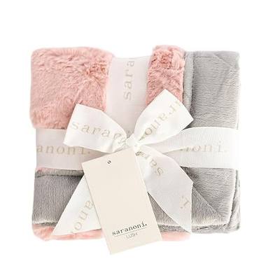 Saranoni Luxury Baby Blanket Receiving Blanket Light Pink Gray 40x30 | Ultra-soft receiving blanket with plush comfort and a cozy feel for newborns, infants, and everyday baby use.