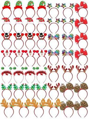 HOVACY 48 Pcs Christmas Headbands, Cute Xmas Headwear, Christmas Head Boppers Santa Tree Snowman Colorful Stars Reindeer Antler in 12 Styles for Christmas Party Favors Holiday Decor