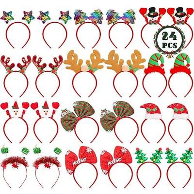HOVACY 24 Pcs Christmas Headbands, 12 Styles Christmas Headwears with Assorted Design Santa Christmas Tree Snowman Stars Reindeer Antler, Xmas Party Decor for Women Men Christmas Party Favors