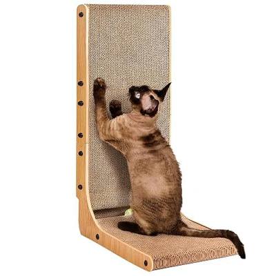 EHEYCIGA Cardboard Cat Scratcher for Indoor Cats, 26.8 Inch L Shaped Vertical Cat Scratching Board with Ball Cat Toy, Large Cat Scratcher Pad, Brown