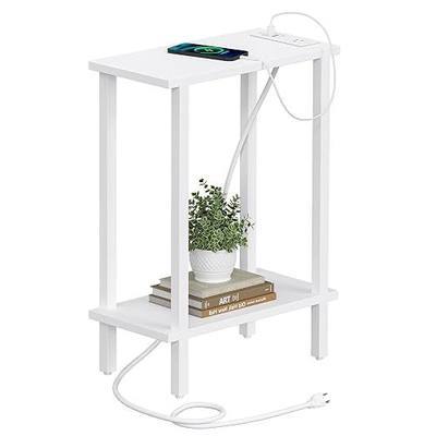 TUTOTAK Narrow Side Table, 2-Tier Small End Table with Charging Station | Skinny Sofa Table, Slim Nightstand, Easy Assembly for Living Room, Bedroom, White TB01BW060