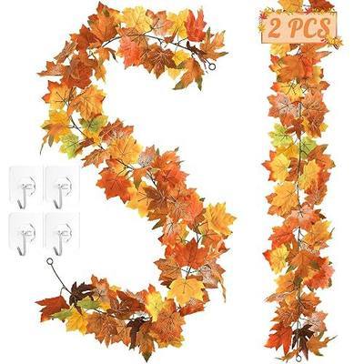 Helimoto 11.8FT Fall Garland 2 Pack for Mantle, Home & Indoor Decorations, Thanksgiving Decor, Autumn Garland for Outdoor Display Orange