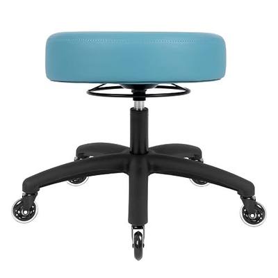 17" Round Vinyl Fabric Stool, Table Height, 360 deg Level Activation, Heavy Duty, Lab, Medical, Garage, Home, Spa, Cleanroom (Rubber Roller, Aqua)