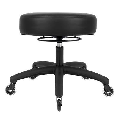 17" Round Vinyl Fabric Stool, Table Height, 360 deg Level Activation, Heavy Duty, Lab, Medical, Garage, Home, Spa, Cleanroom (Rubber Roller, Black)