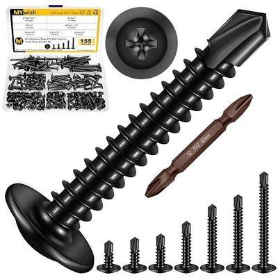 Black Self Tapping Screws for Metal 155Pcs #10x1/2, 5/8", 3/4", 1",1-1/4", 1-1/2", 2", Truss Head 410 Stainless Steel Self Drilling Screws, Black Sheet Metal Screws for Metal Wood & Plastic by Mywish