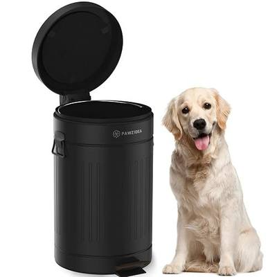 PAWZIDEA Dog Poop Trash Can Outside Odor Control, 3.1 Gallon Outdoor Trash Can with Lid, Waterproof Pet Waste Disposal Container, Small Poop Bin Step Garbage Can, 7.8in Activated Carbon Filter, Black