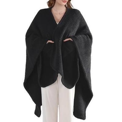 JOOJA Wearable Blanket Super Soft Feather Yarn Blanket Shawl with Pockets Fuzzy Throw Blanket TV Blanket for Adults Teens