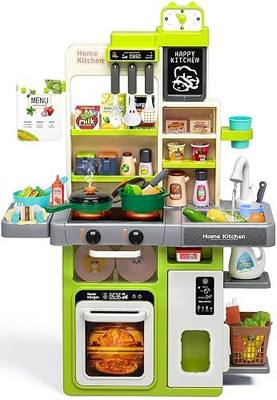 Kids Play Kitchen Set, Toddler Kitchen Playset with Sound & Light, Cooking Stove with Steam, Play Sink, Play Food Toy and Kitchen Accessories, Kitchen Toy for Kids Girls Boys (31.5 * 22 * 8.6in)