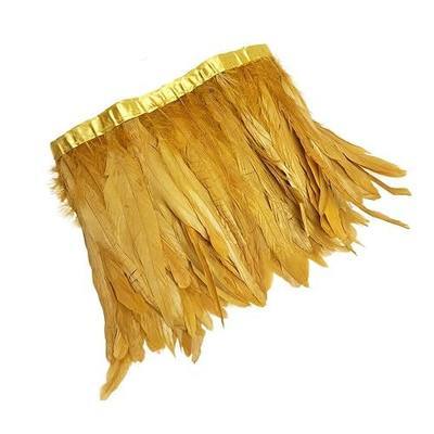 2 Yards 8-10" Rooster Hackle Feather Fringe Trim, Sewing Craft Feather for DIY Decorations-Gold