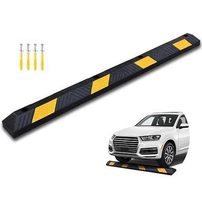 OrangeStar 72" Rubber Parking Curb with Bolts | Heavy Duty Garage Floor Wheel Stopper w/Yellow Reflective Stripe for Car, Truck, Trailer