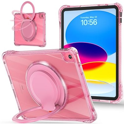 MEEgoodo Case for iPad A16 11th Generation 11 inch 2025, Cover for iPad 10th Generation 2022, Glitter Tablet Cases with Soft TPU & Transparent PC & Rotating Stand for Kids, Pink