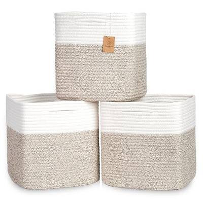 NaturalCozy 13 Inch Cube Storage Bins Cotton Rope Woven Baskets for Organizing 3-Pack | 13 x 13 Storage Cubes | Fabric Square Storage Baskets for Shelves Organizer, Kids Toy Bins, Closet Baby Nursery