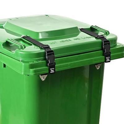 HX AURIZE Universal Trash Can Lid Lock Strap for Round & Square Bins - Sturdy Outdoor Garbage Lock - Raccoon, Dog & Small Animal Stopper - Secure Bolt-On Design (Drilling Required) Black 2 Pack