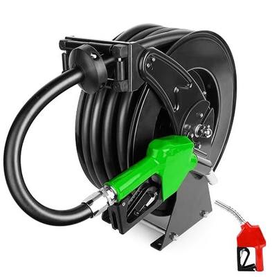 3/4 Inch Fuel Hose Reel Black, 300PSI Diesel Fuel Transfer Hose Working with 12V Pump & Tank, 3/4" x 50ft Retractable Hose Reel with Fuel Nozzle, Manual Reel for Boat Def Fluid Truck Bed Trailer Cart