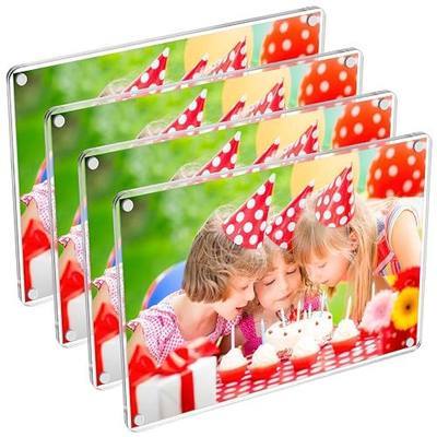SUNEZLGO 4 Pack 5×7 In Acrylic Fridge Magnetic Frame, Acrylic Photo Picture Frames, Double Sided Photo Refrigerator Magnet Picture Frame, Clear Picture Display Frame
