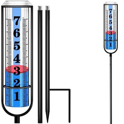 Rain Gauge Outdoor, Rain Gauges Outdoors Best Rated, Accurate Rain Measure Gauge for Garden, Thickened Tube Rain Meter with Stake, Adjustable Height & Large Font Water Gauge for Rain, Easy to Read