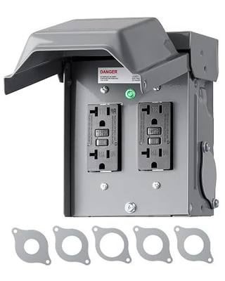 DEWENWILS Outdoor Electrical Outlet Box, Dual 20 AMP WRTR GFCI with Cover | Rainproof 3R Enclosur,NEMA 5-20R,Powe-On Indicator,Lockable for Garden,Outdoor Lights,ETL Listed