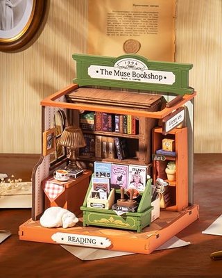 Rolife DIY Mini Building House Miniature Kit-The Muse Bookshop, Miniature Lifestyle Mini Bookshelf Decoration, DIY Hobbies/Gifts for Craftsman (The Muse Bookshop)