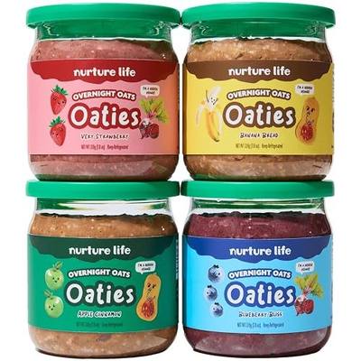 Nurture Life Overnight Oats, Variety Pack, Healthy Snacks for Kids, Nutritious Breakfast Food for Children w/Real Fruit & Hidden Veggies, No Added Sugar, Ready to Eat Meals for Toddlers & Kids, 4 Pack