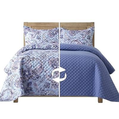 Elegant Comfort 3PC Quilted Reversible Coverlet Set, King, Paisley Blue