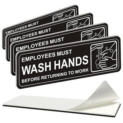 (4 Pack) Premium Self-adhesive Employees Must Wash Hands Sign, 9" x 3" Durable Acrylic Hand Washing Signs with Symbols, for Business, Restaurant, Salons, Hotel, Motel, Rest Stops, Public Restrooms