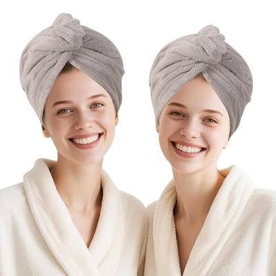 2 Packs Single Layer Microfiber Hair Drying Towel Wrap for Women, Hair Turbans Towel for Wet Hair,turbie Twist Hair Towels(Gray Color-2 PCS)