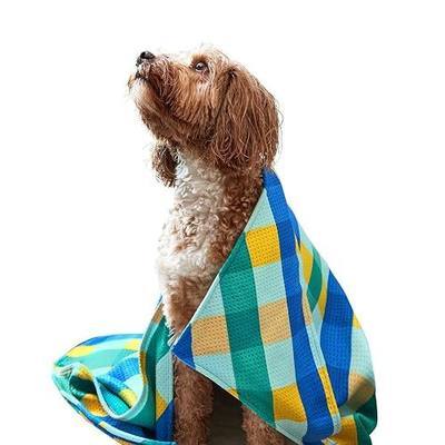 Dock & Bay Pet Towel - Super Absorbent & Quick Drying Dog Towels with Bag - 100% Recycled - Puppy Plaid, Medium (90x50cm, 35x19)