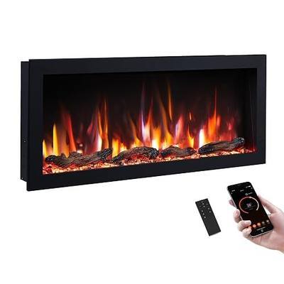 PuraFlame Bernice 42 Inch Smart Linear Electric Fireplace - Clean Hidden Vent Design, Flame with 9 Colors, Recessed in-Wall or Wall-Mount or Free Standing, Compatible with Alexa and Google Assistant