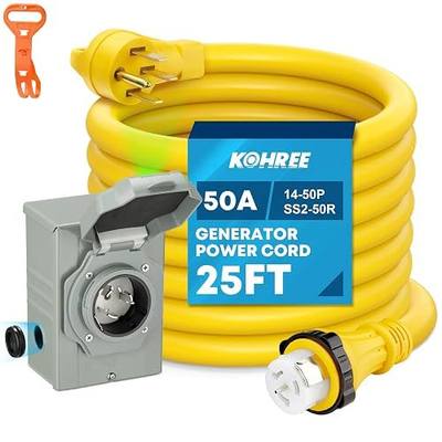 Kohree 25 FT 50 Amp Generator Cord and Power Inlet Box Kit | NEMA 14-50P to SS2-50R, 125/250V, Generator Extension Cord, 50Amp Pre-Drilled Inlet Box, Waterproof Combo Kit
