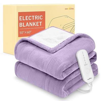 HOMLYNS LuxeHeat Heated Blanket Electric Blanket, Soft Flannel Sherpa Heated Throw, Heating Blanket with 5 Heat Settings, 3 hrs Timer Auto Shut Off (50x60 inches, Purple), Only for 120V Voltage Use | 50" × 60", ETL certified, rapid heating, soft flannel and sherpa, 8.5 ft cord, Only for 120V Voltage