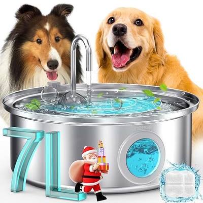 oneisall 7L/230oz Dog Water Fountain for Multi-pet Household,PWF002 | 25db Quiet Design,304 Stainless Steel,Contain 3 Set Filters,Visual Water,5-Layer Filtration,Fit for Living Room Kitchen