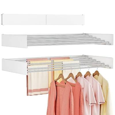 Wall Mounted Clothes Drying Rack Folding Indoor, Foldable Laundry Drying Rack Collapsible,Invisible, Space Saving, Retractable Towel Drying Rack, with Wall Template(6 Drying Rods, White 40")