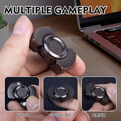 3-in-1 Fidget Toys Adults Kids: Spinner, Slider & Clicker – Magnetic Stainless Steel Bearing for Super-Stable Rotation – Stress Relief, Enhanced Focus, and Habit Breaking, Black