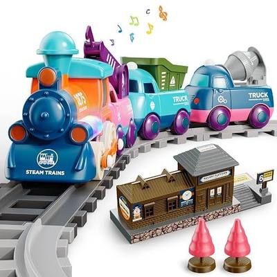 Lipneaed Electric Train Set for Toddler, Toy Train Set for Kids 3+ | 17-Pc Train Toy, with Train Tracks, Lights and Sound, Magnetic Connection, Birthday Gift for Boys