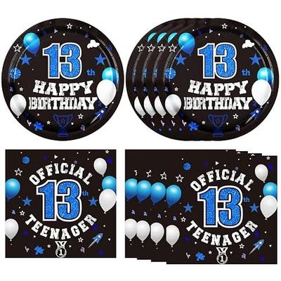 40PCS 13th Birthday Decorations for Boys 13th Birthday Plates and Napkins Set Disposable Blue Thirteen Birthday Tableware for Kids Teenager Party Supplies Favors Serves 20