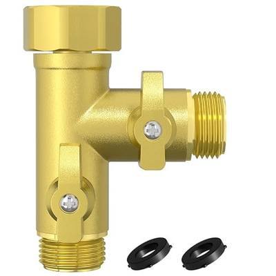 High Flow Solid Metal 2 Way ├ Type Garden Hose Splitter with Shut-Off Valves, 360 Degree Rotation 3/4" Spigot Faucet Connectors with 2 Extra Silicone Washers(Golden)