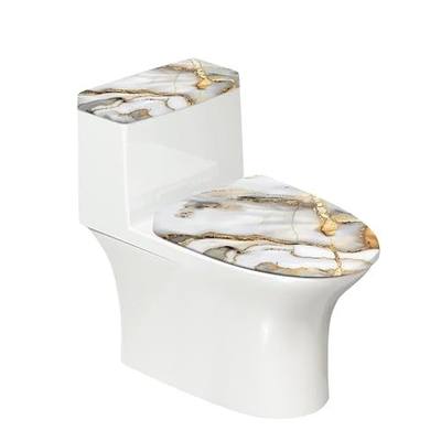 Bathroom Soft Toilet Cover Set 2 Piece Toilet Lid Tank Cover Replacement White and Gold Marble Bathroom Decor Machine Washable
