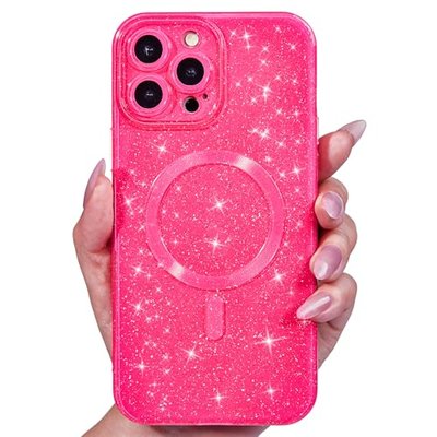 Svanove Glitter Case for iPhone 12 Phone Case Magnetic Compatible with Magsafe, Sparkle Bling Shiny Sparkly Cute Girly Design, Bright Trendy Aesthetic Hard Mag Cover for Women Girls, Light Pink