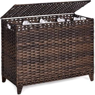 Laundry Hamper with 4 Removable Liner Bags; 176L Handwoven Rattan Laundry Basket with Lid & Heightened Feet; Clothes Hamper with Side Handles