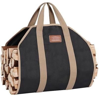 Firewood Log Carrier Heavy Duty Waxed Canvas for Fire Wood, Soot | Large Log Tote Bag for Firepit Outdoor Camping, BBQ, Fireplace, Wood Stove Accessories