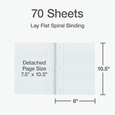 Oxford Spiral Notebooks, 2 Pack, 1 Subject, College Ruled Notebooks for School, 8 x 10.5 Inches, 70 Sheets, Assorted Colors, Back to School Supplies (1002522)