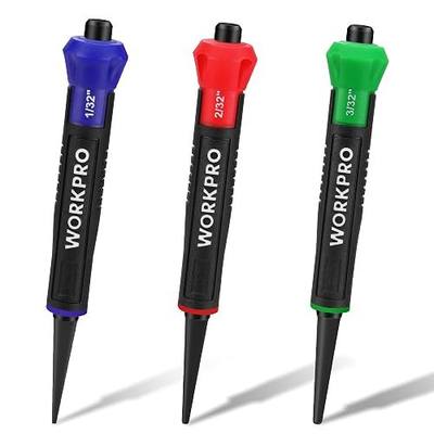 WORKPRO 3-Piece Nail Punch Set, Includes 1/32", 1/16", 3/32" Nail Setter | Color Coded Nail Set Tool, Hardened CR-V Steel Tip, Shock-Absorbing Grip