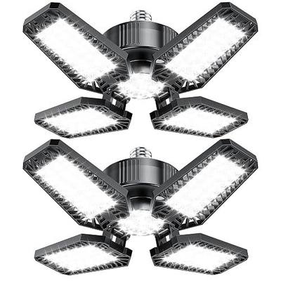 Garage Lights 2 Pack 120W, 12000LM LED Garage Lights with 4+1 Deformable Panels 6500K Screw in LED Shop Lighting for Workshop, Basement Support E26/E27