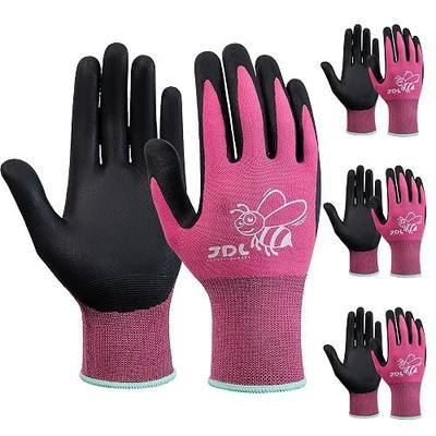 JDL 3 Pairs Nylon Nitrile Coated Gardening Gloves for Women, Touchscreen Yard Garden Gloves, Breathable Safety Work Gloves with Grip, Pink, Small
