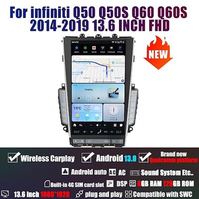 AuCar 2025 Latest Mark 7 Android 13 Car Radio Head Unit for Infiniti Q50 Q50S Q60 Q60S 2014-2019, 13.6 Inch New T-Style Car Multimedia Stereo Video Player GPS Navigation 8GB RAM 128GB ROM