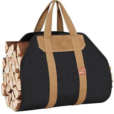 1MORE Firewood Carrier,Wood Carrier for Firewood Tote Bag, 40"X19". Black | Canvas Firewood Carrier, Water Resistant Log Tote Wood Carrying Bag With Handles,Fireplace Tools.